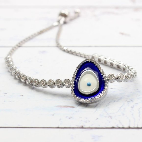 DARK BLUE ENAMEL EVIL EYE BRACELET - Picture 1 of 3